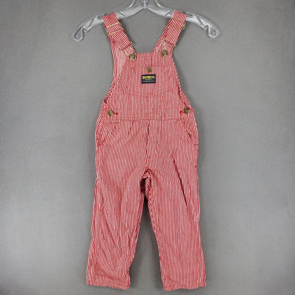 OshKosh B'Gosh Overalls Toddler 4T Red White Hickory Stripe USA Made Pinstripe